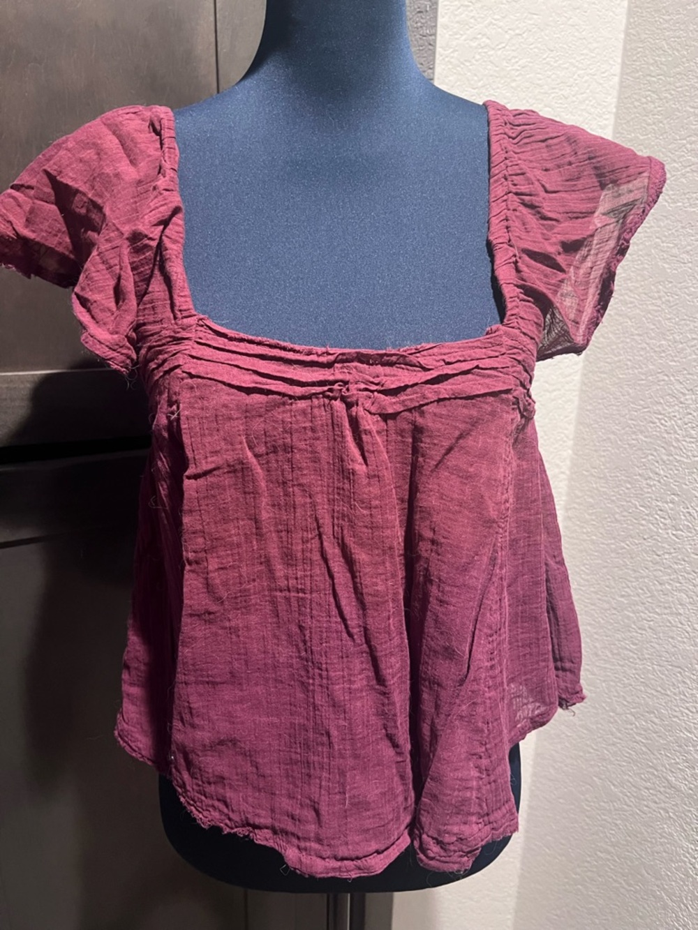 Free People Sheer Plum Flutter Sleeve Top - Picture 4 of 5